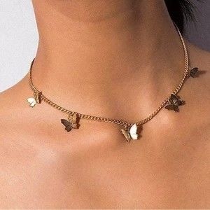 Gold Tone Butterfly Charm Pendant Choker Necklace
